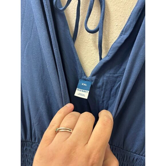 Old Navy Romper Women's Size XXL Blue NWT Wide Leg Jersey Travel V Neck Tie Back - Picture 5 of 7